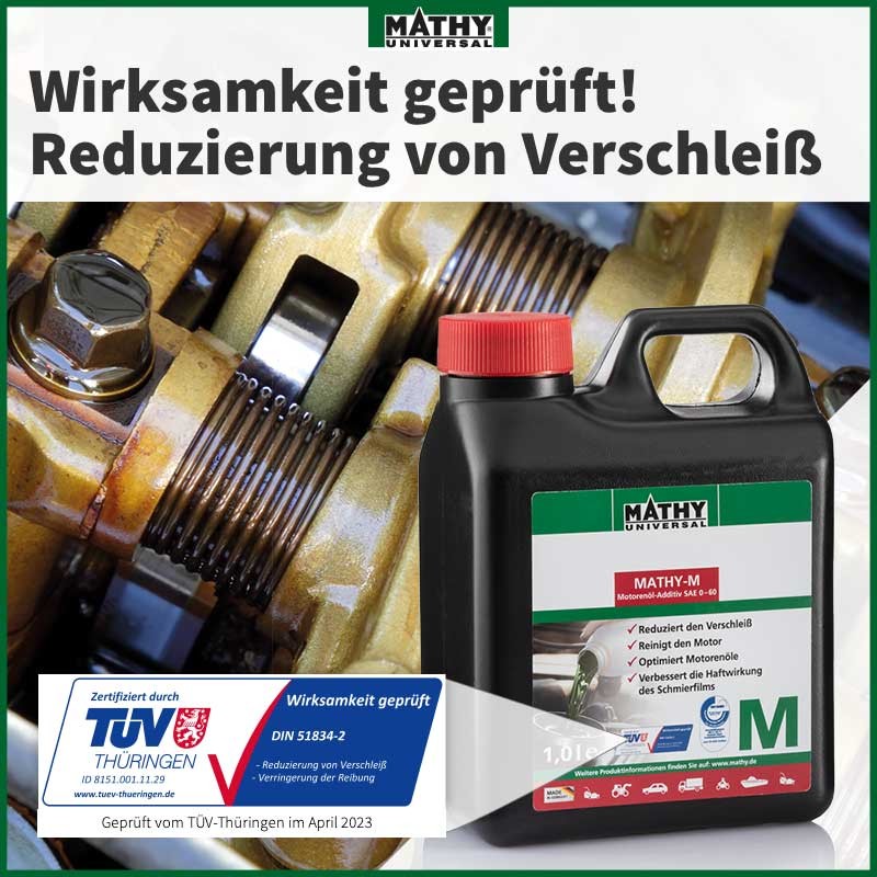 MATHY-M Motoröl Additiv - Verschleißschutz + Reinigung für alle Diesel- und  Benzinmotoren - Motorreiniger - Öl-Zusatz Auto Motor, 1 l : : Auto  & Motorrad